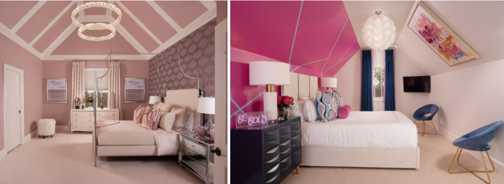 hot pink room with chandelier 